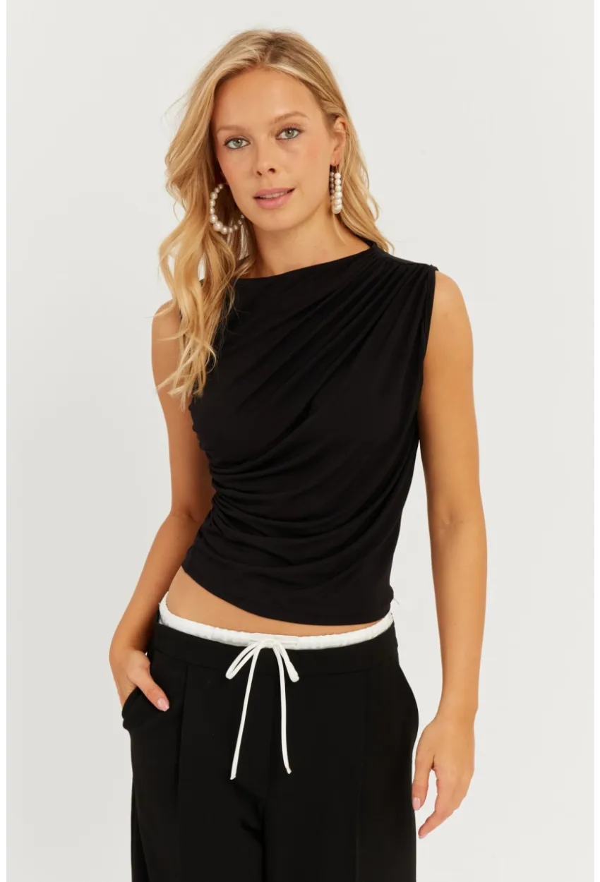 Kadın Siyah Büzgülü Bluz YZ625