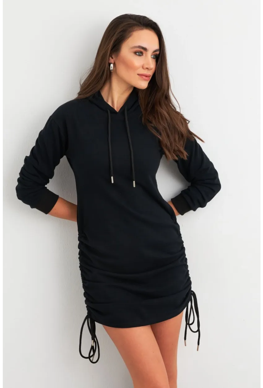 Kadın Siyah Büzgülü Sweat Elbise XC8101