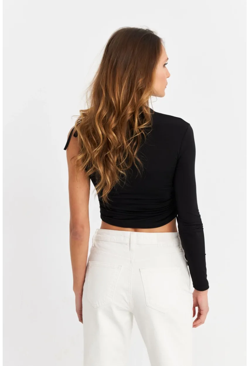 Kadın Siyah Büzgülü Tek Kol Bluz SB150
