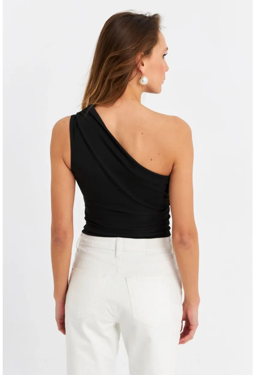 Kadın Siyah Çapraz Yaka Crop Bluz B6082