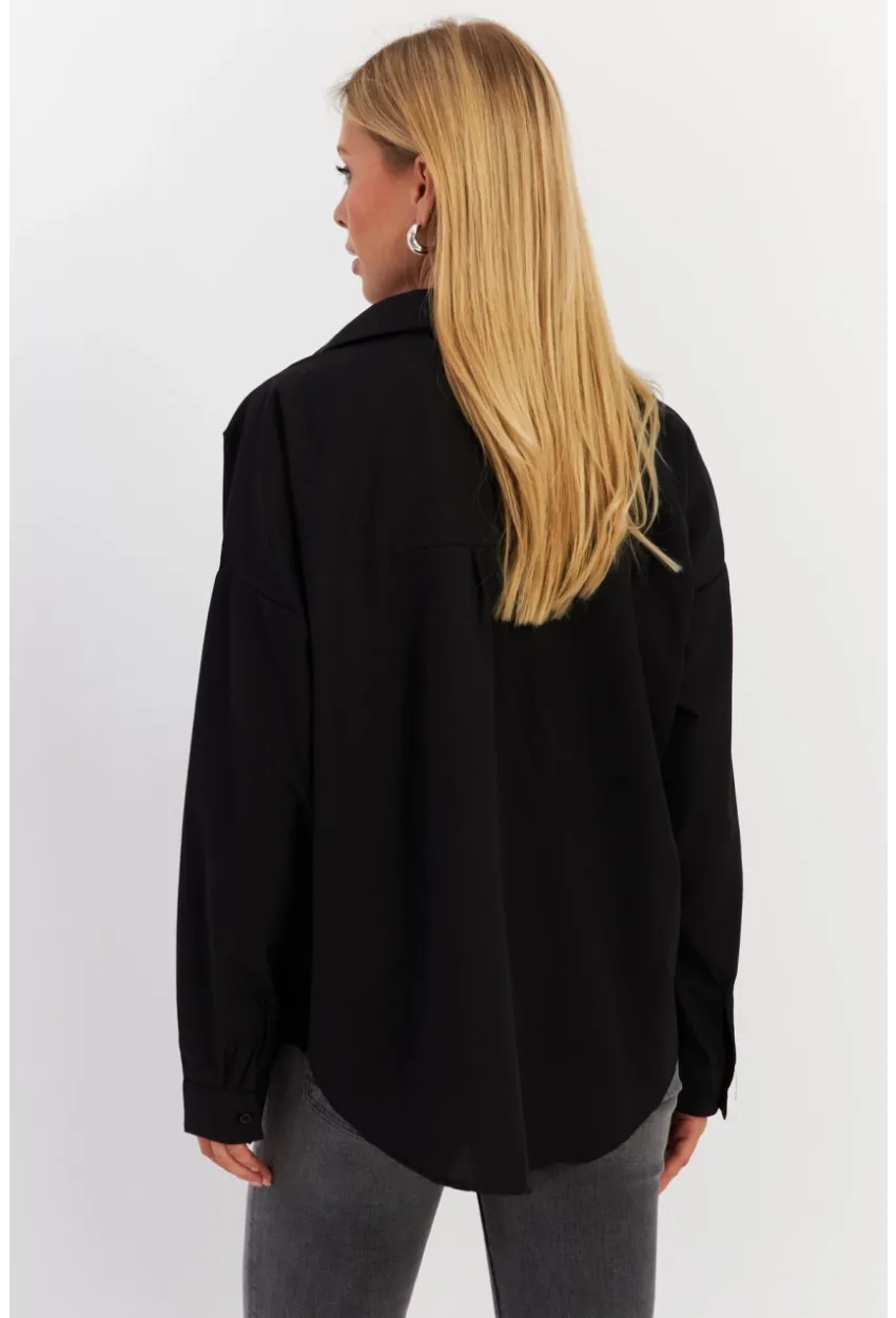 Kadın Siyah Cepli Taşlı Gömlek ZER414