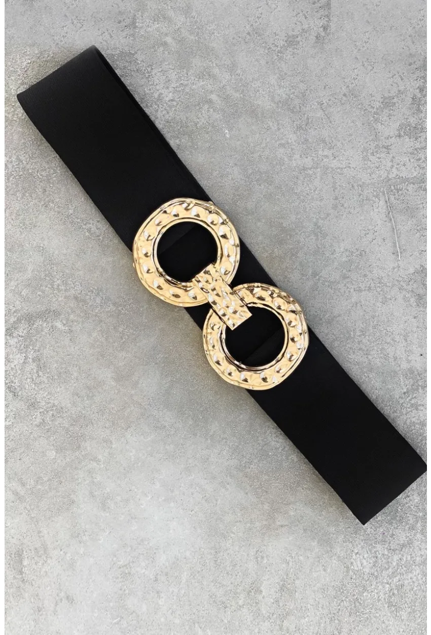 Kadın Siyah Çift Tokalı Lastik Kemer BE621