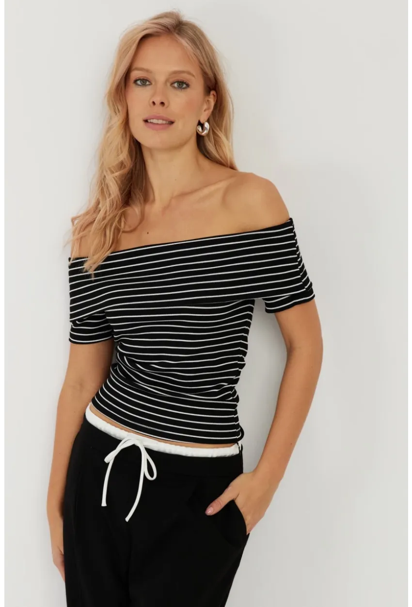 Kadın Siyah Çizgili Madonna Bluz YZ1001