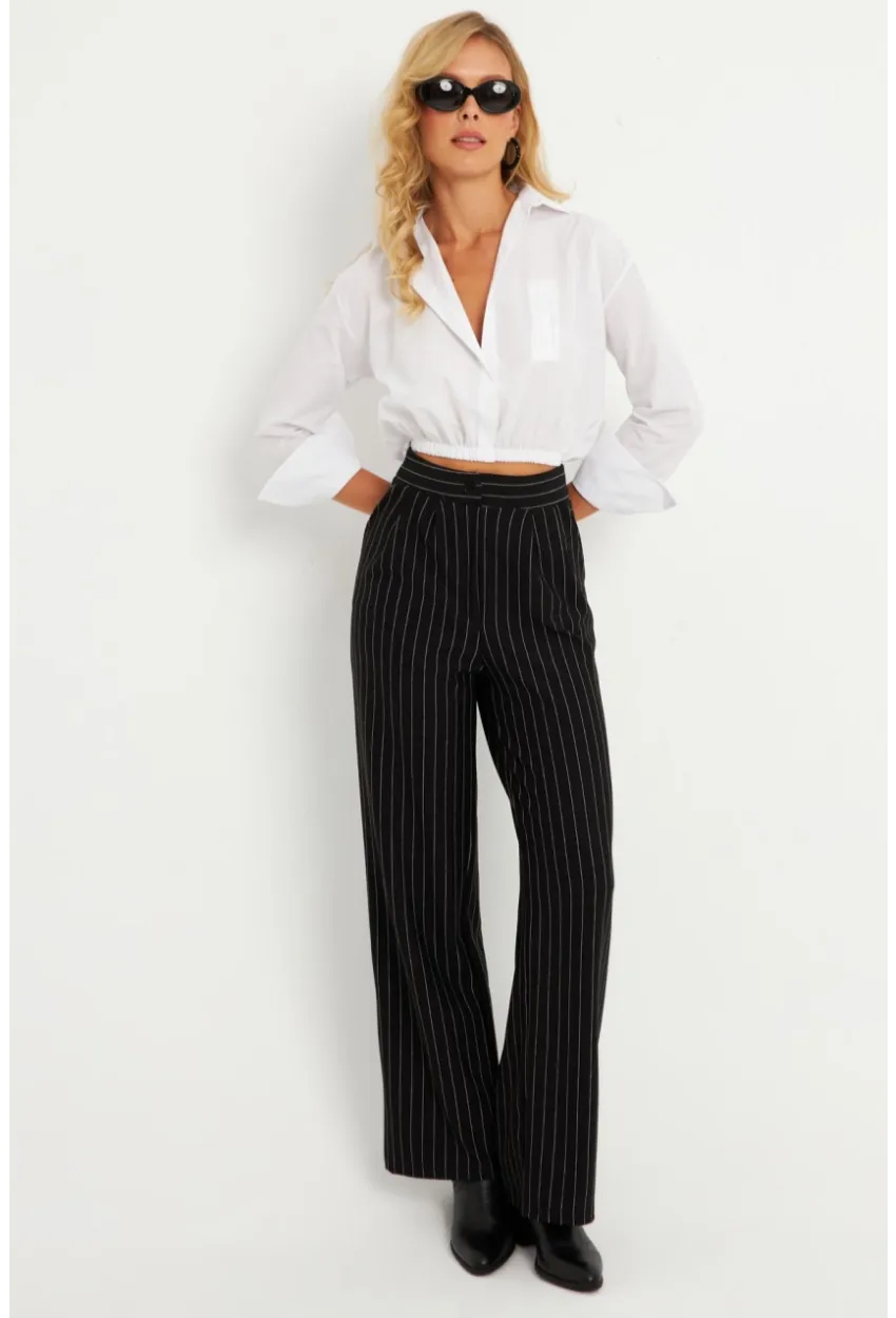 Kadın Siyah Çizgili Pantolon ELT0011