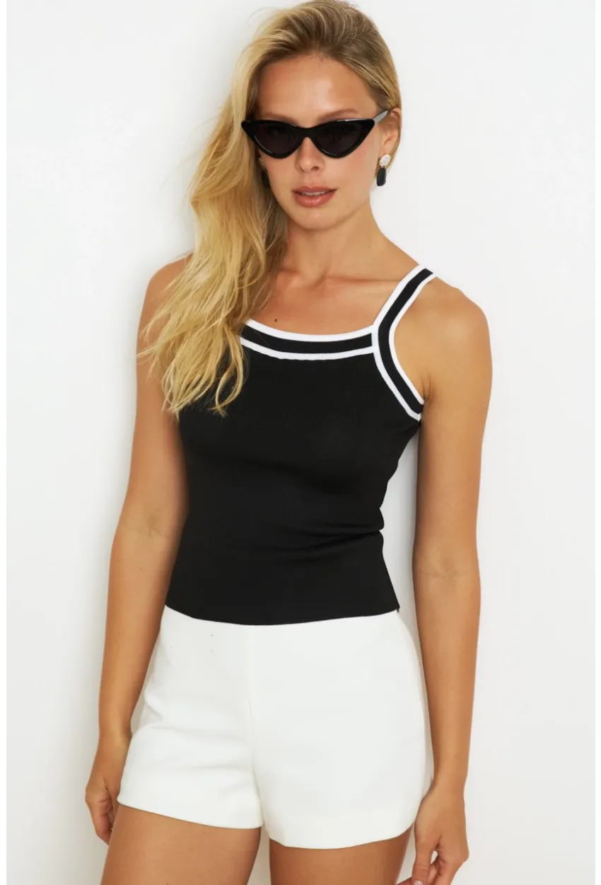 Kadın Siyah Çizgili Triko Bluz KAZ09