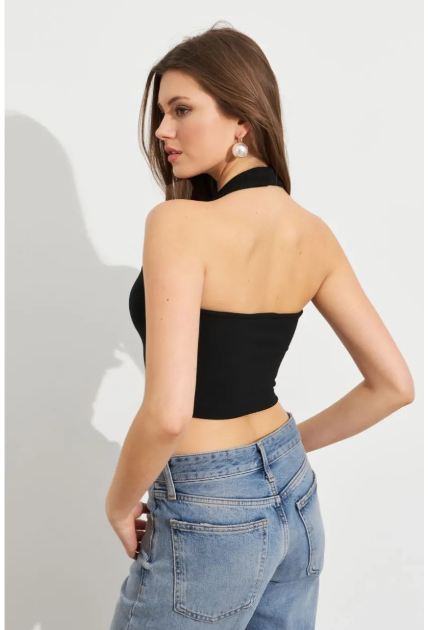 Kadın Siyah Crop Bluz SE18