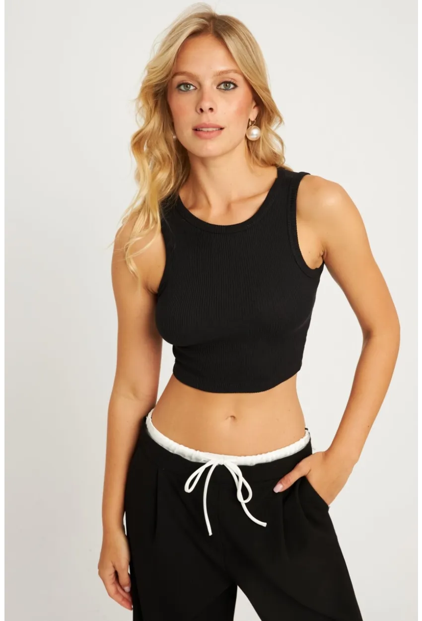 Kadın Siyah Crop Bluz XL2004