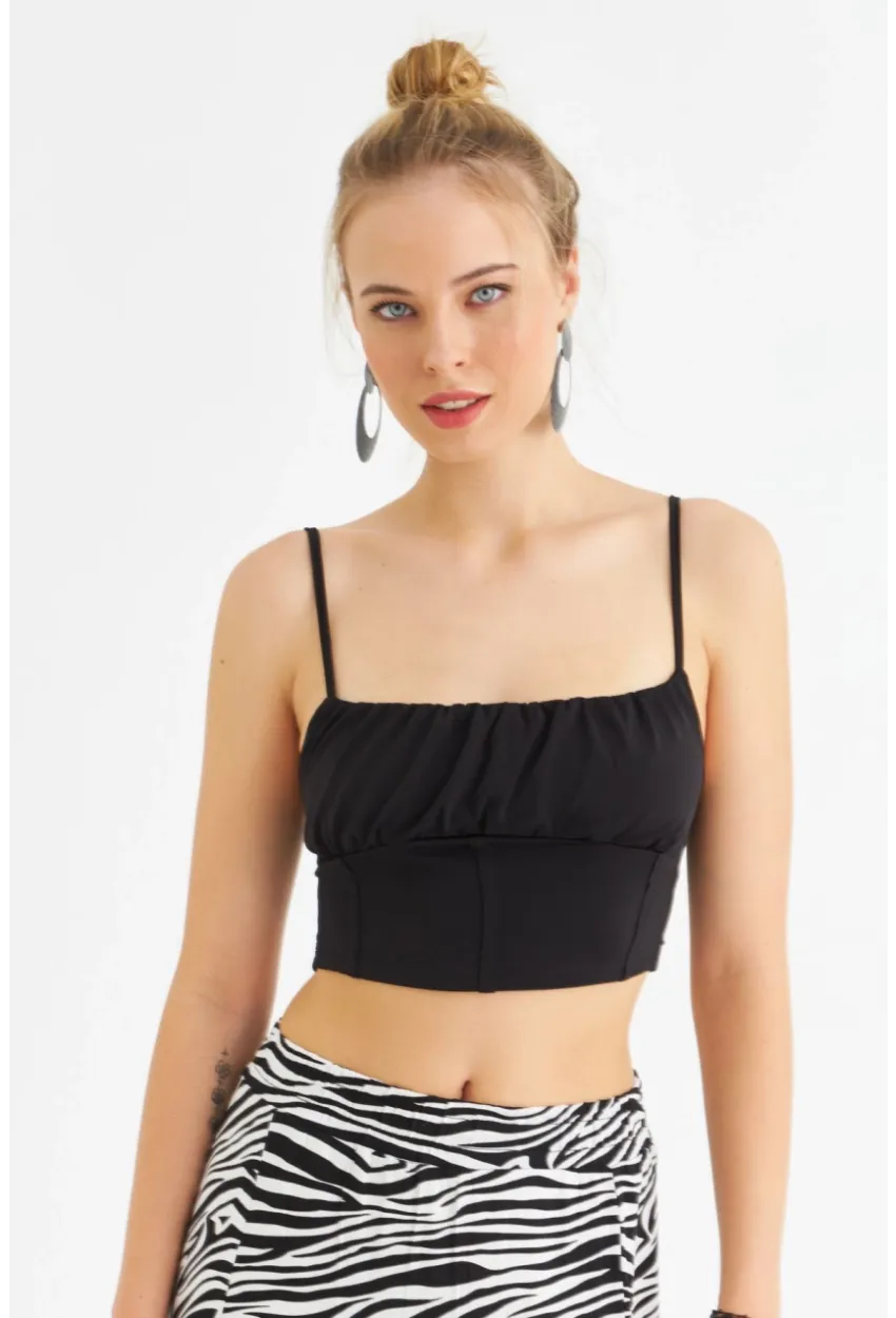 Kadın Siyah Crop Bluz ZH259