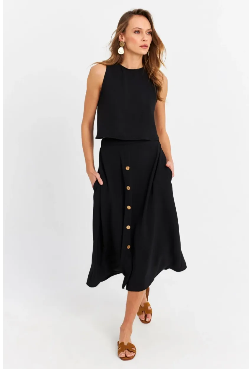 Kadın Siyah Crop Etek Takım MQ0030