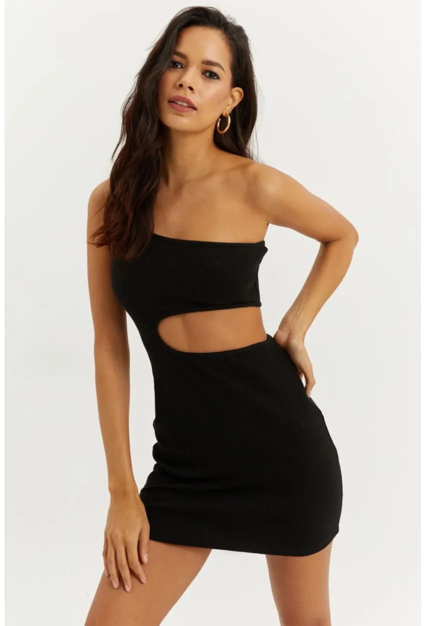 Kadın Siyah Dekolteli Mini Elbise B1817