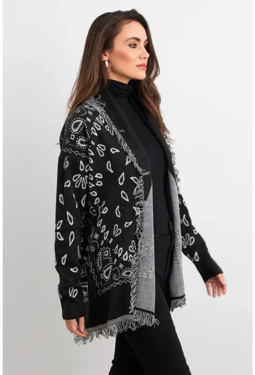 Kadın Siyah Desenli Triko Hırka MVI14209