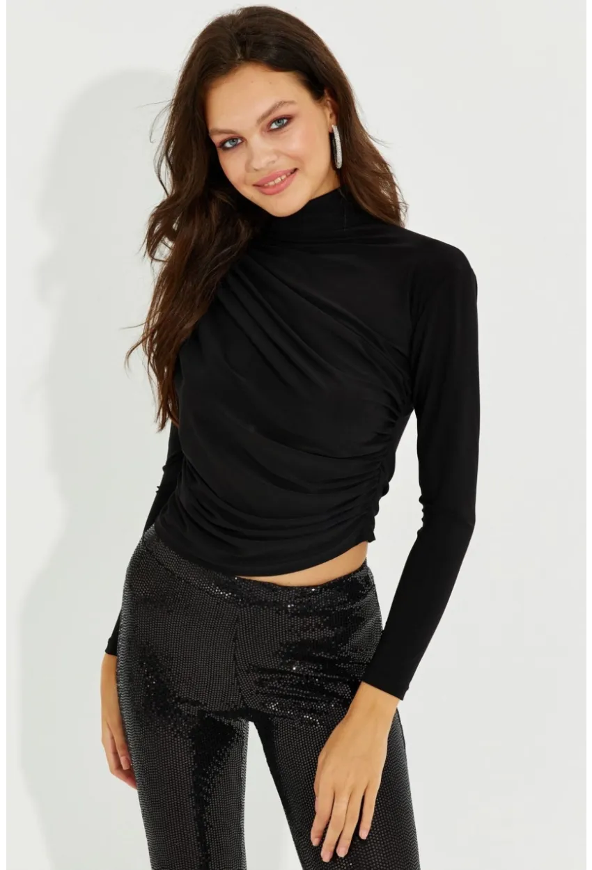 Kadın Siyah Drapeli Bluz LPP1226
