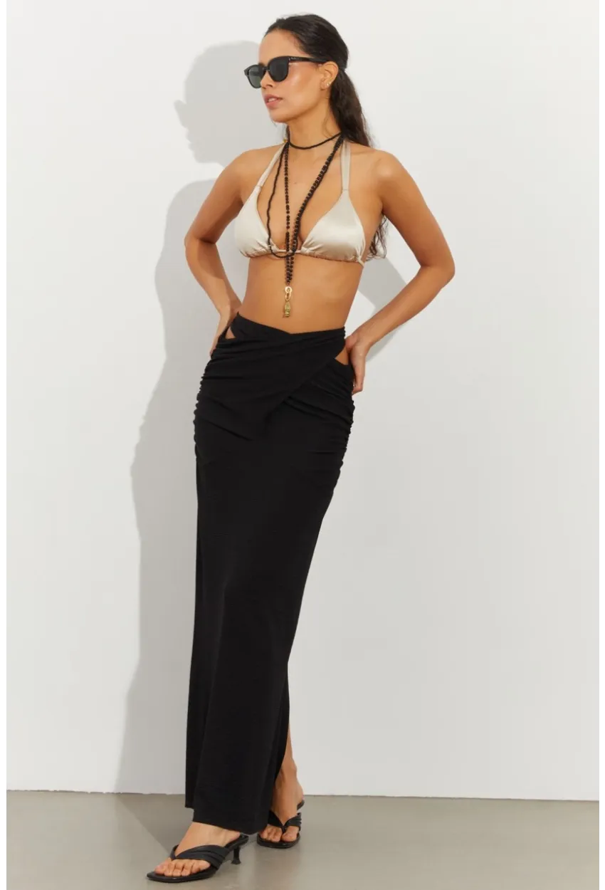 Kadın Siyah Drapeli Etek B224