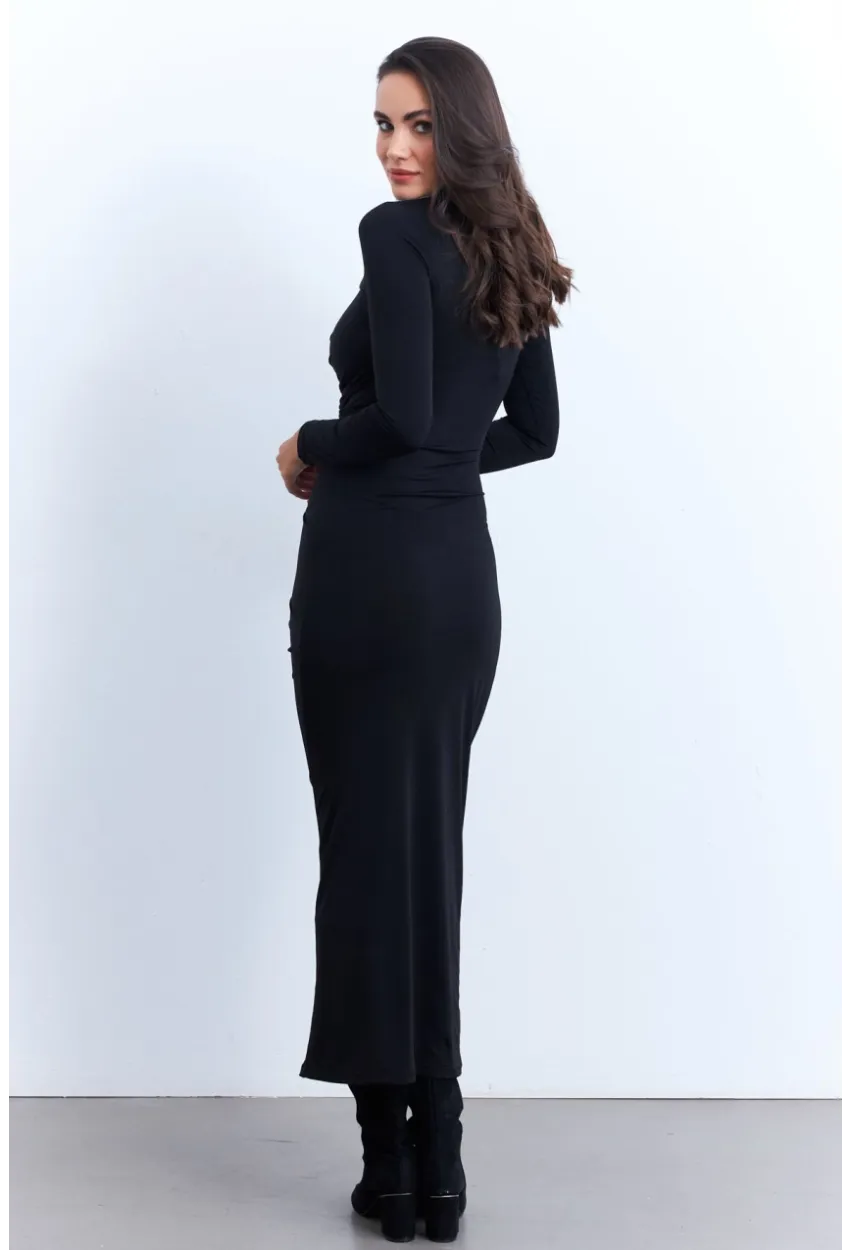 Kadın Siyah Drapeli Maxi Elbise MLİK12