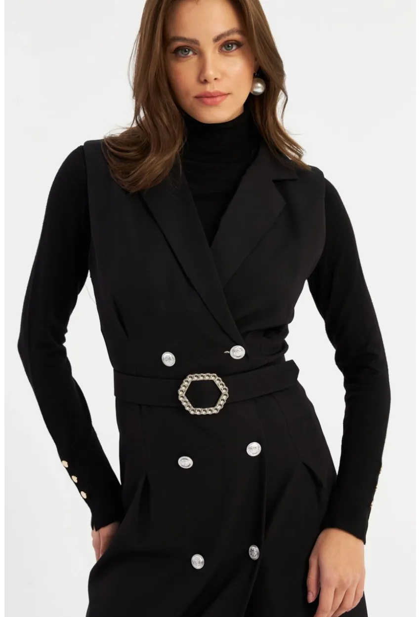 Kadın Siyah Düğme Aksesuarlı Ceket Elbise MERA101