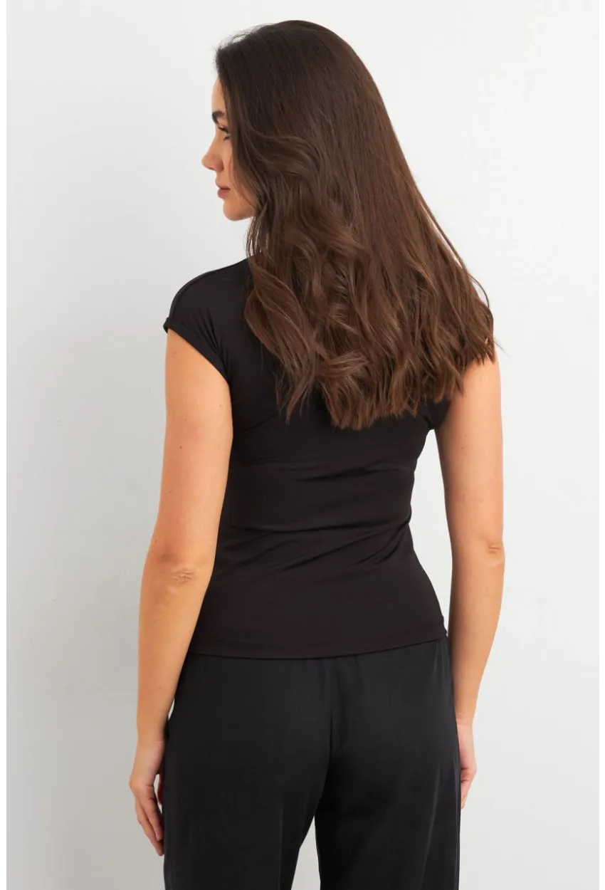 Kadın Siyah Düğme Detaylı Bluz EY3027