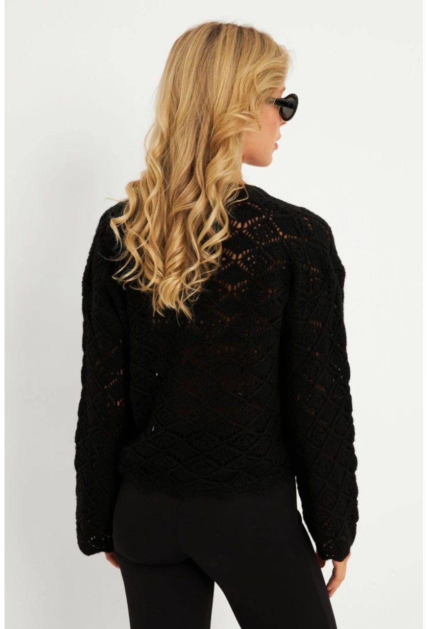 Kadın Siyah Düğme Detaylı Hırka YV276