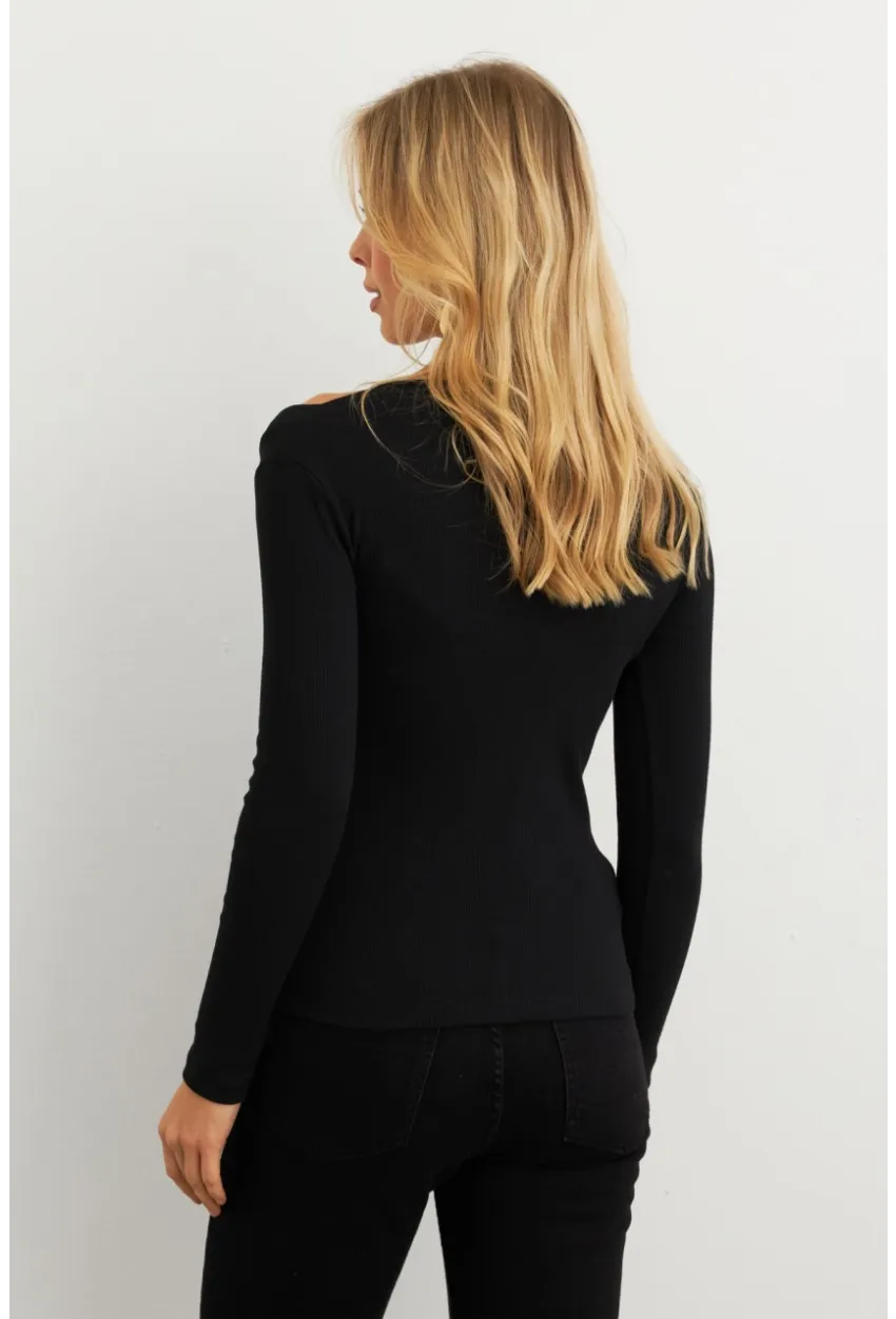 Kadın Siyah Düğme Detaylı Kruvaze Bluz EY3015