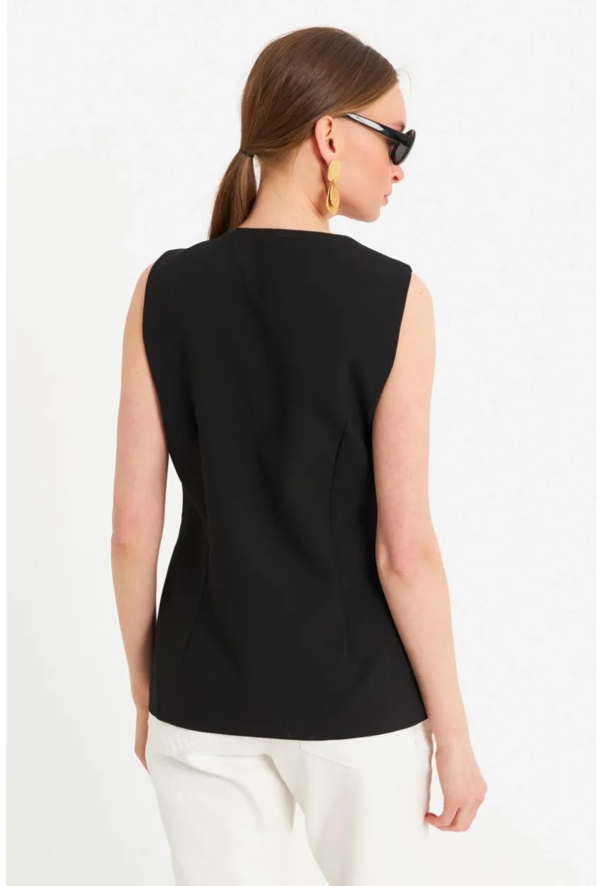 Kadın Siyah Düğme Detaylı Yelek CAR1152