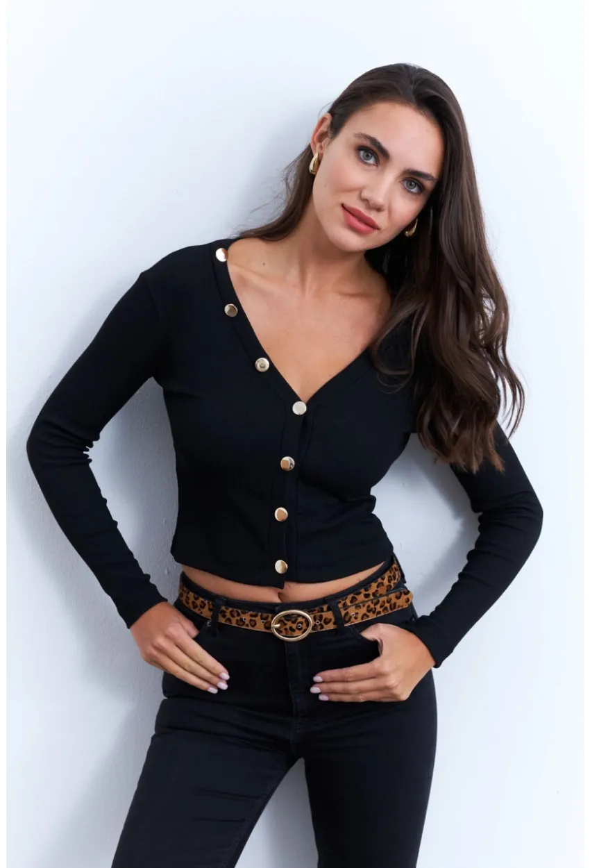 Kadın Siyah Düğmeli Kısa Hırka EY2952