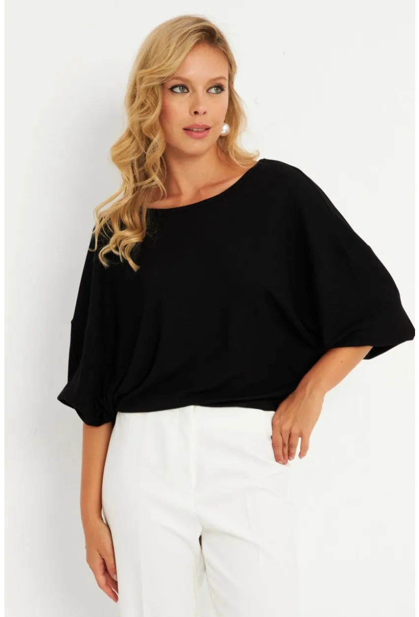 Kadın Siyah Düğüm Detaylı Bluz GÇ176
