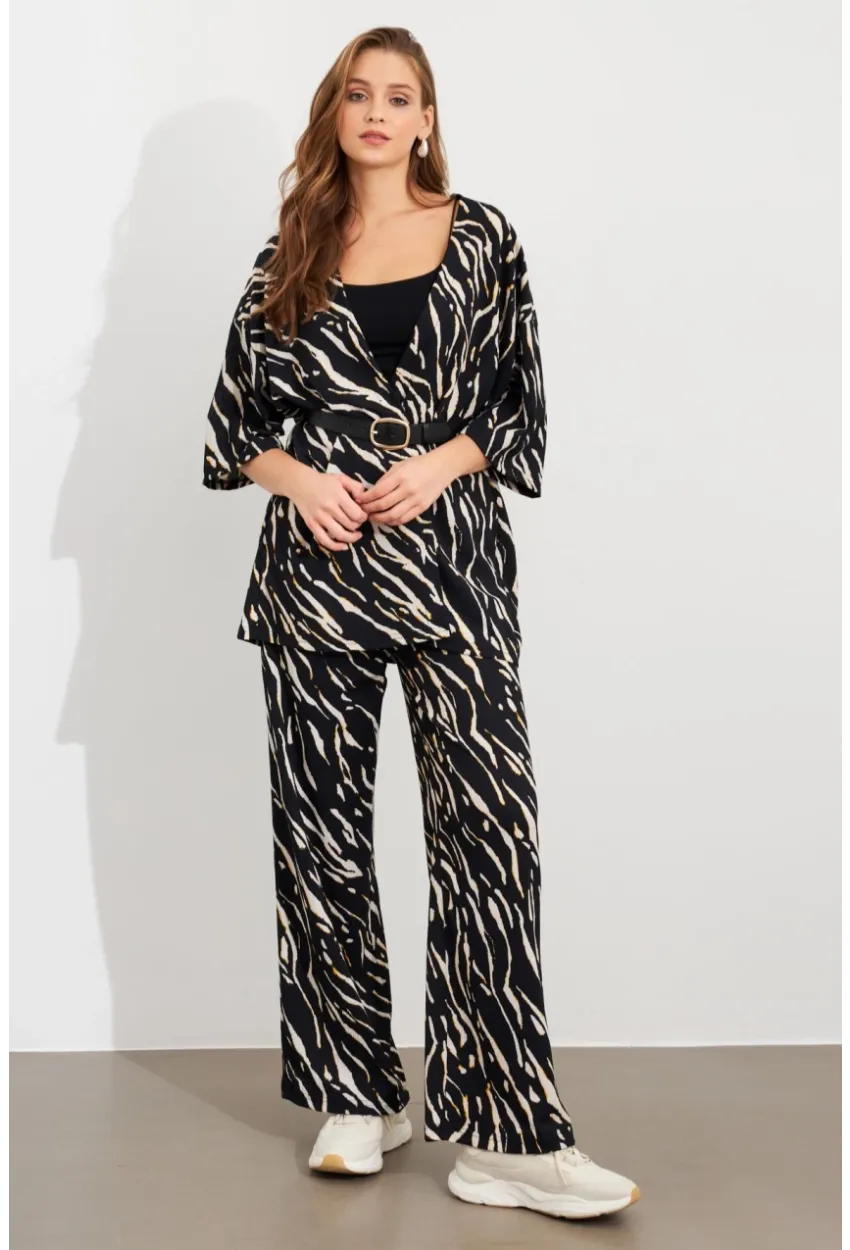 Kadın Siyah-Ekru Alt Üst Bürümcük Takım MLON500