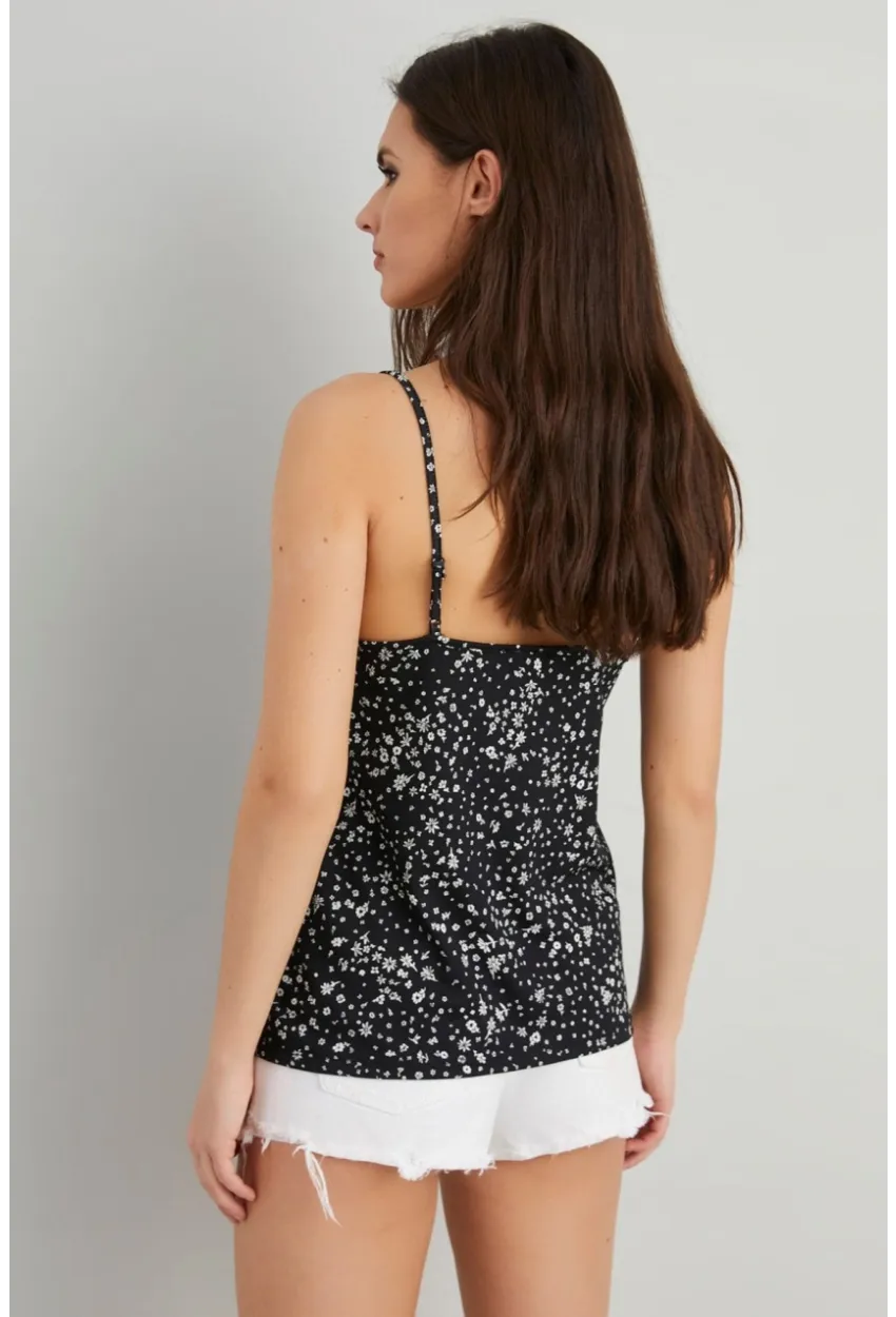 Kadın Siyah-Ekru Leopar Desenli Dantelli Atlet LPP50081