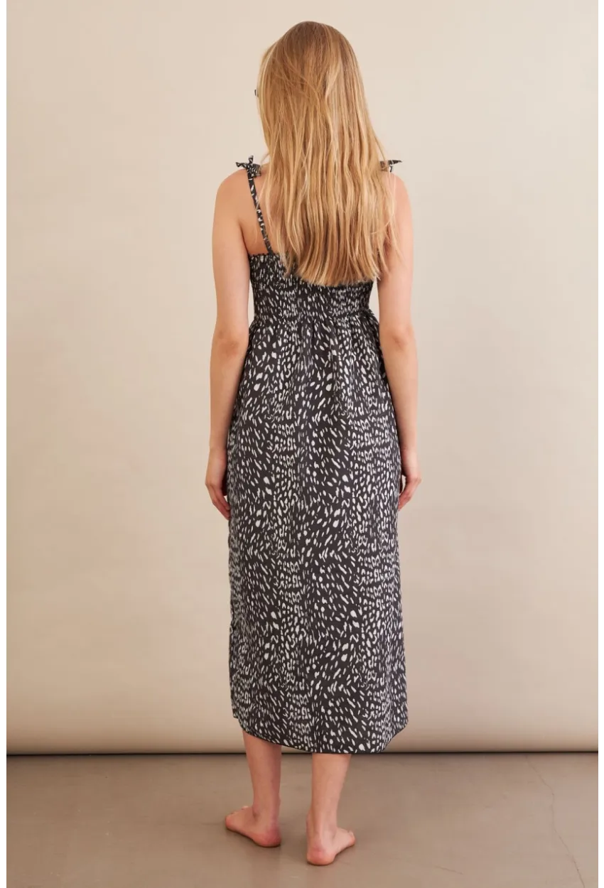 Kadın Siyah-ekru Straplez Çizgili Plaj Elbisesi