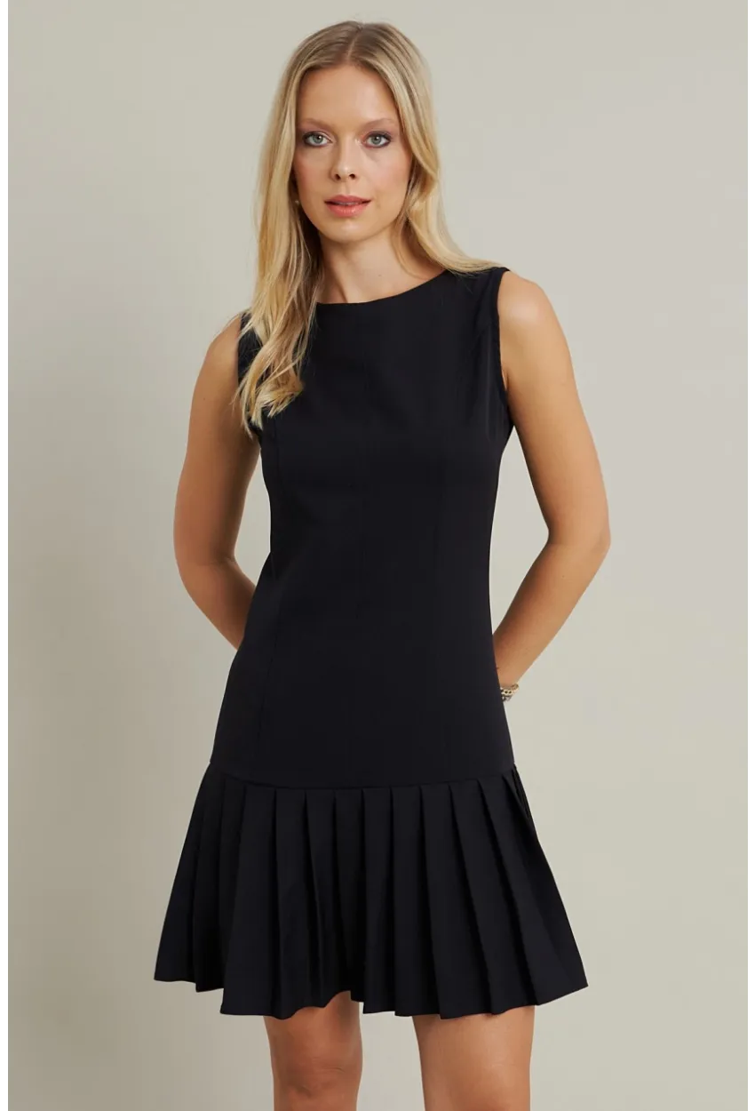 Kadın Siyah Etegi Pileli Mini Elbise FRY2265