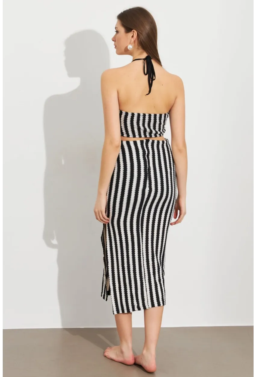 Kadın Siyah Etekli Triko Takım ROP108