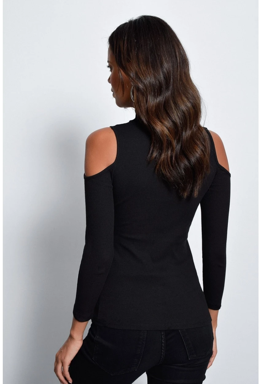 Kadın Siyah Fermuarlı Kaşkorse Bluz Yİ1568