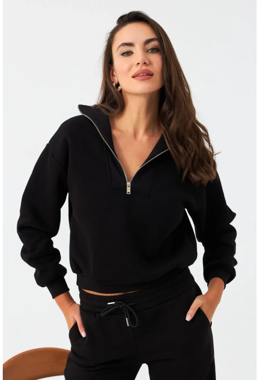 Kadın Siyah Fermuarlı Sweatshirt DY1463