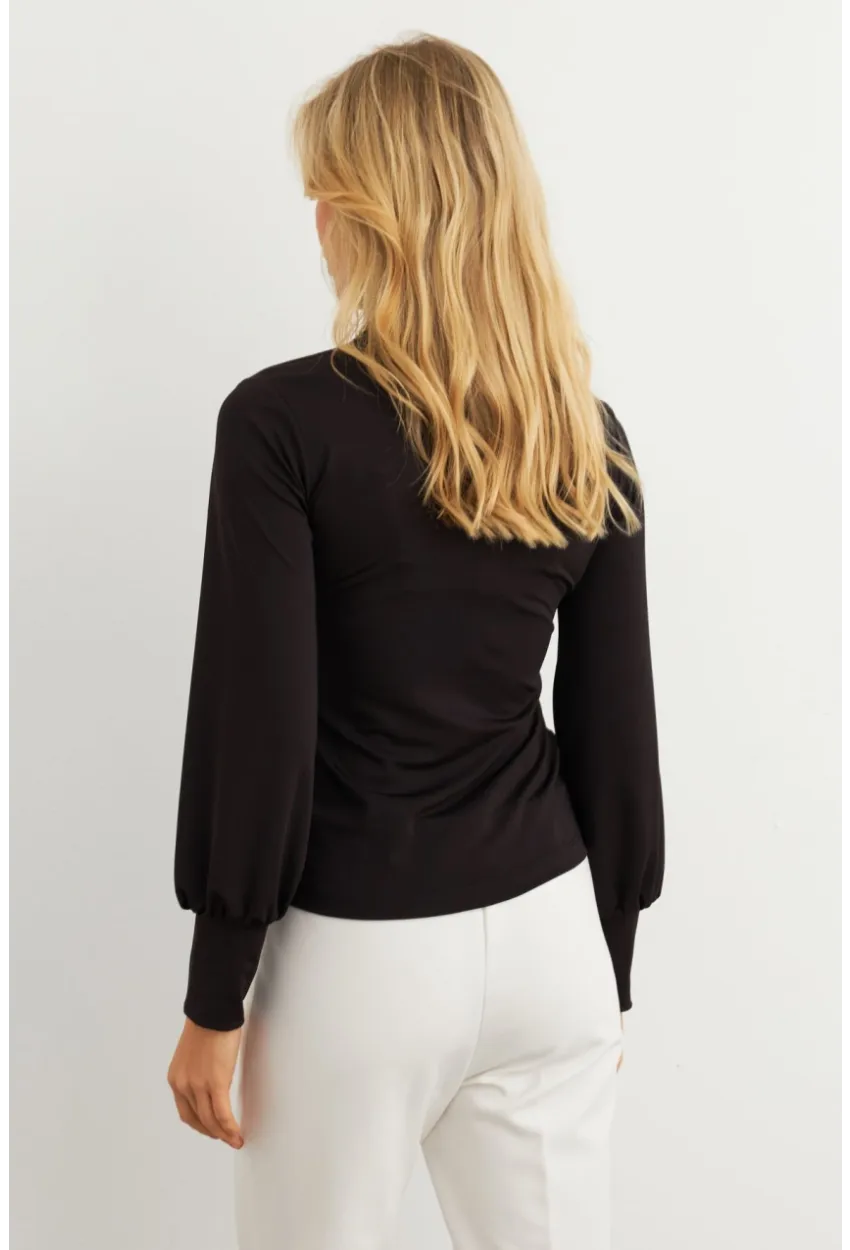 Kadın Siyah Fularlı Bluz EY3007