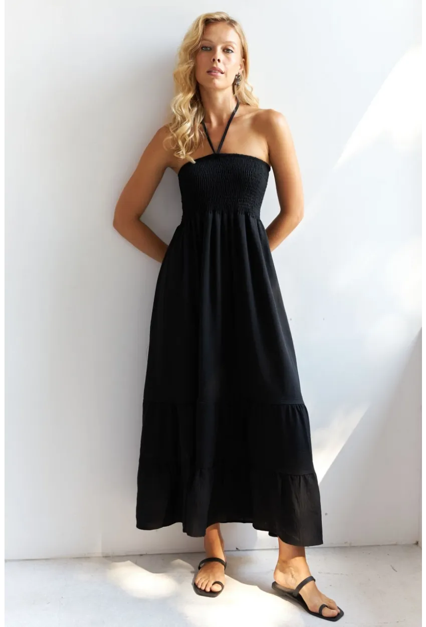 Kadın Siyah Gipeli Midi Elbise SF12813