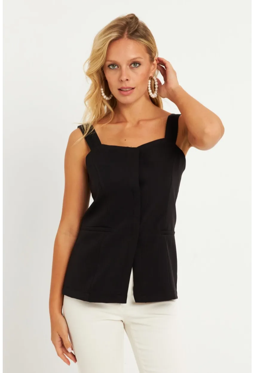 Kadın Siyah Gizli Düğmeli Yelek TW60236