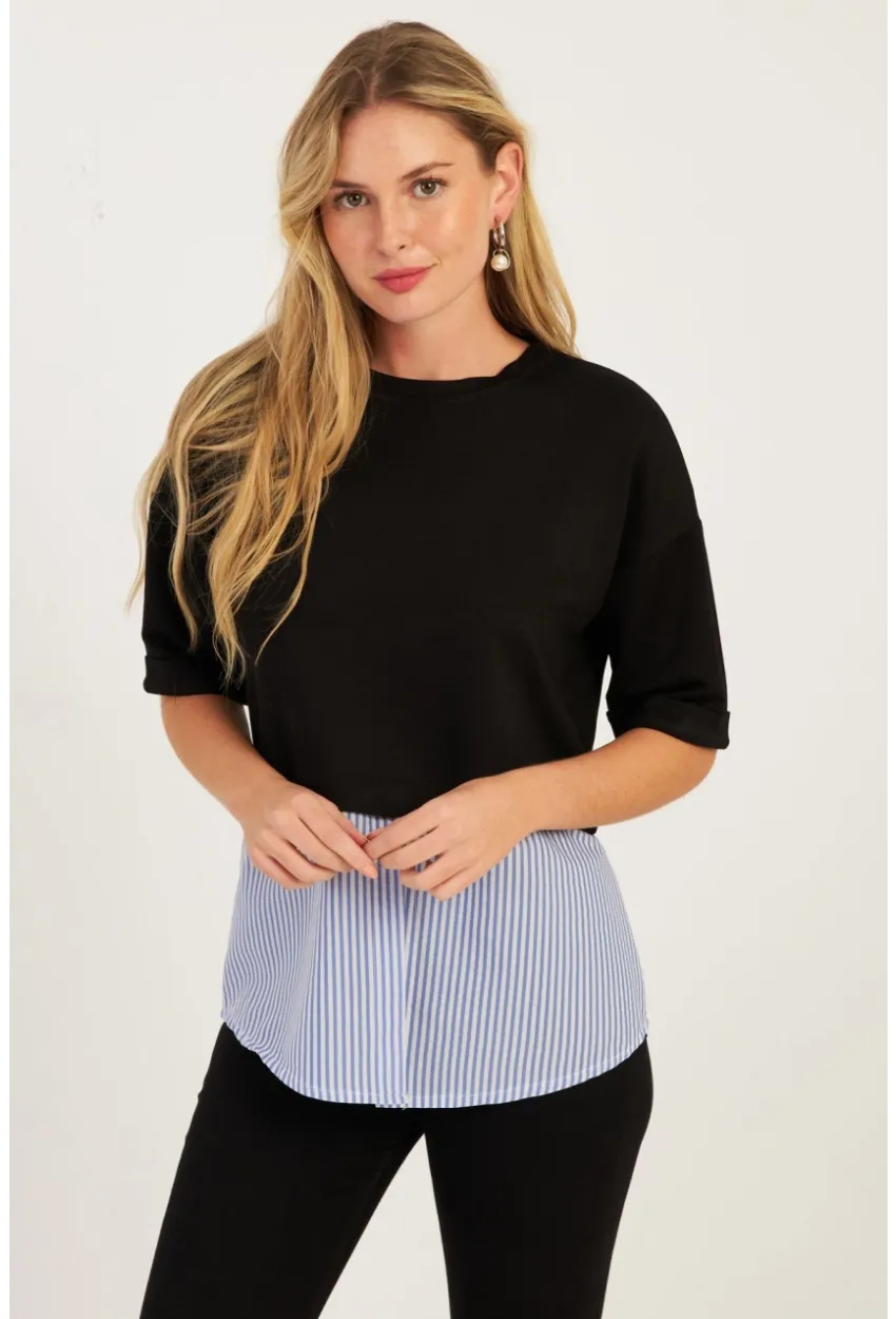 Kadın Siyah Gömlek Dataylı Bluz ST835