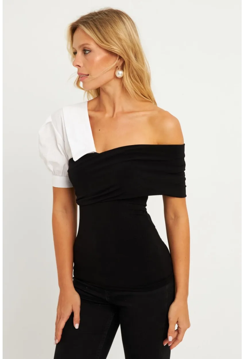 Kadın Siyah Gömlek Detaylı Bluz MEN2055