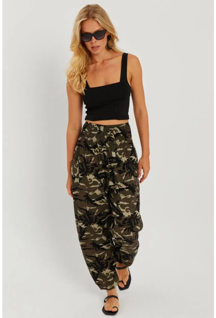 Kadın Siyah-Haki Beli Gipeli Şalvar Pantolon ÖM404