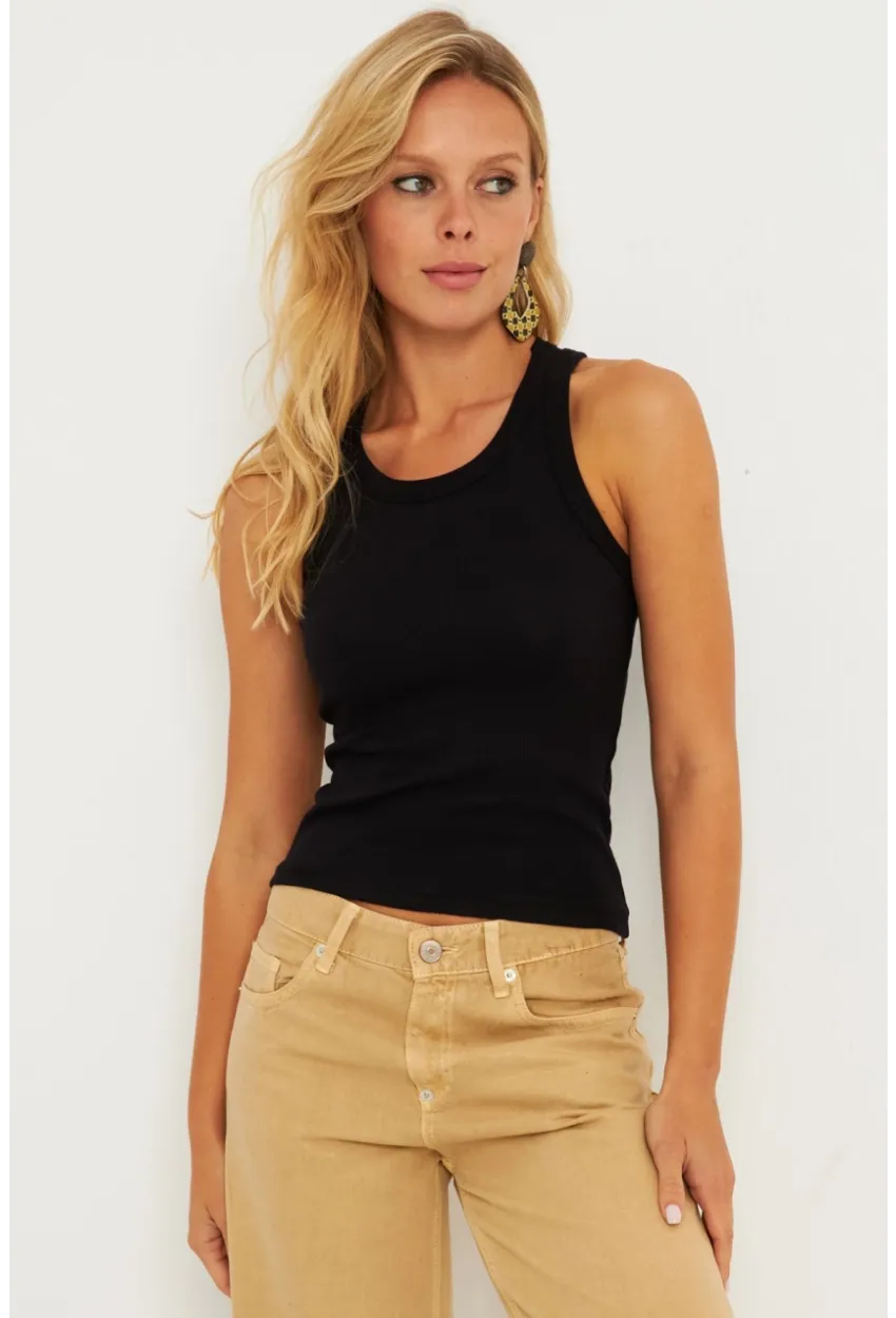 Kadın Siyah Halter Yaka Fitilli Bluz MK11