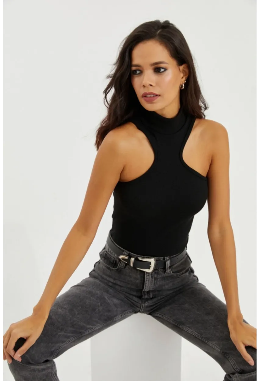 Kadın Siyah Halter Yaka Kaşkorse Bluz EY1454
