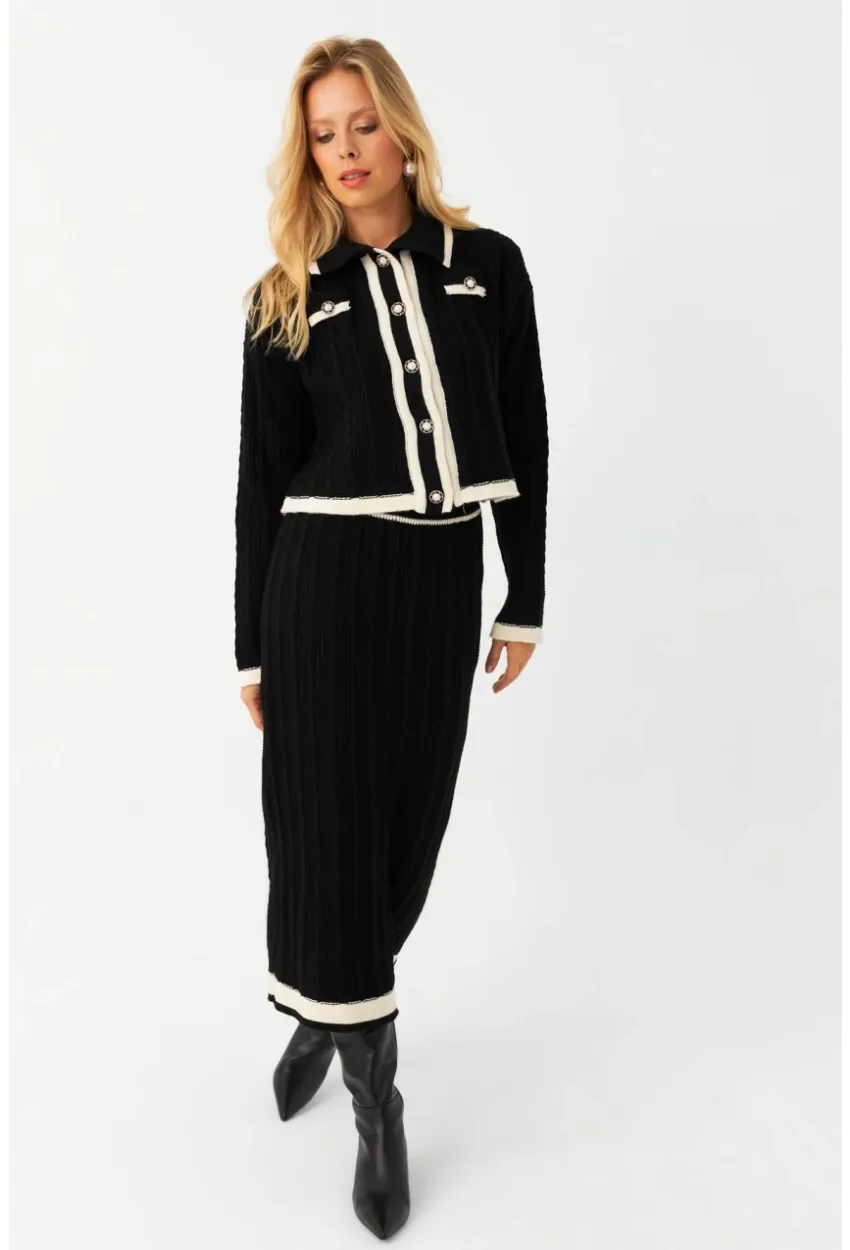 Kadın Siyah İkili Alt Üst Triko Takım NUV34