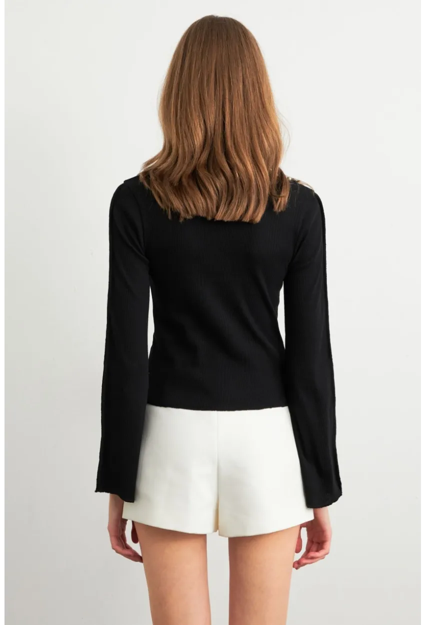 Kadın Siyah İnci Detaylı Kaşkorse Bluz ALB3701