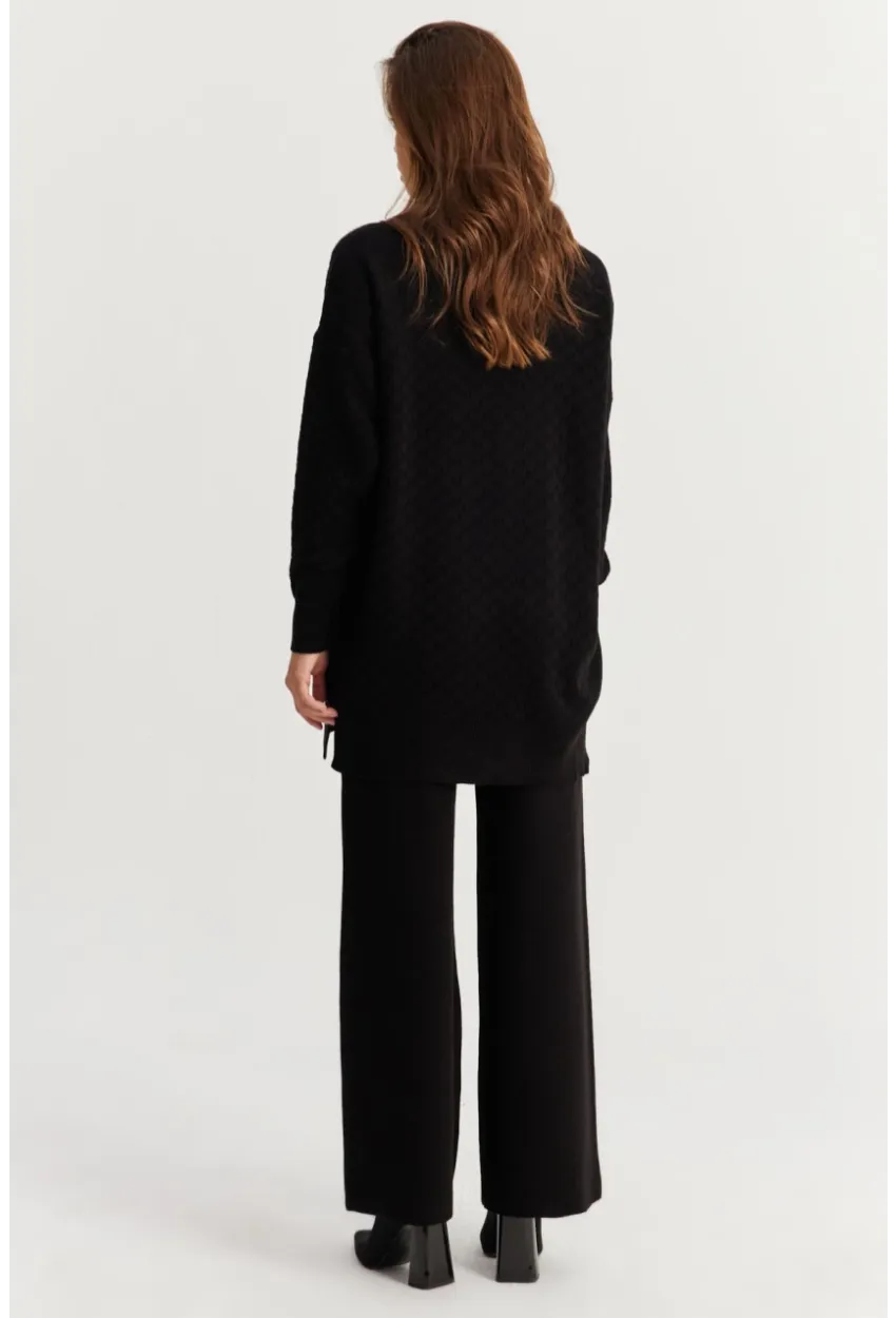 Kadın Siyah İnci Düğmeli Triko Alt Üst Takım NUV33