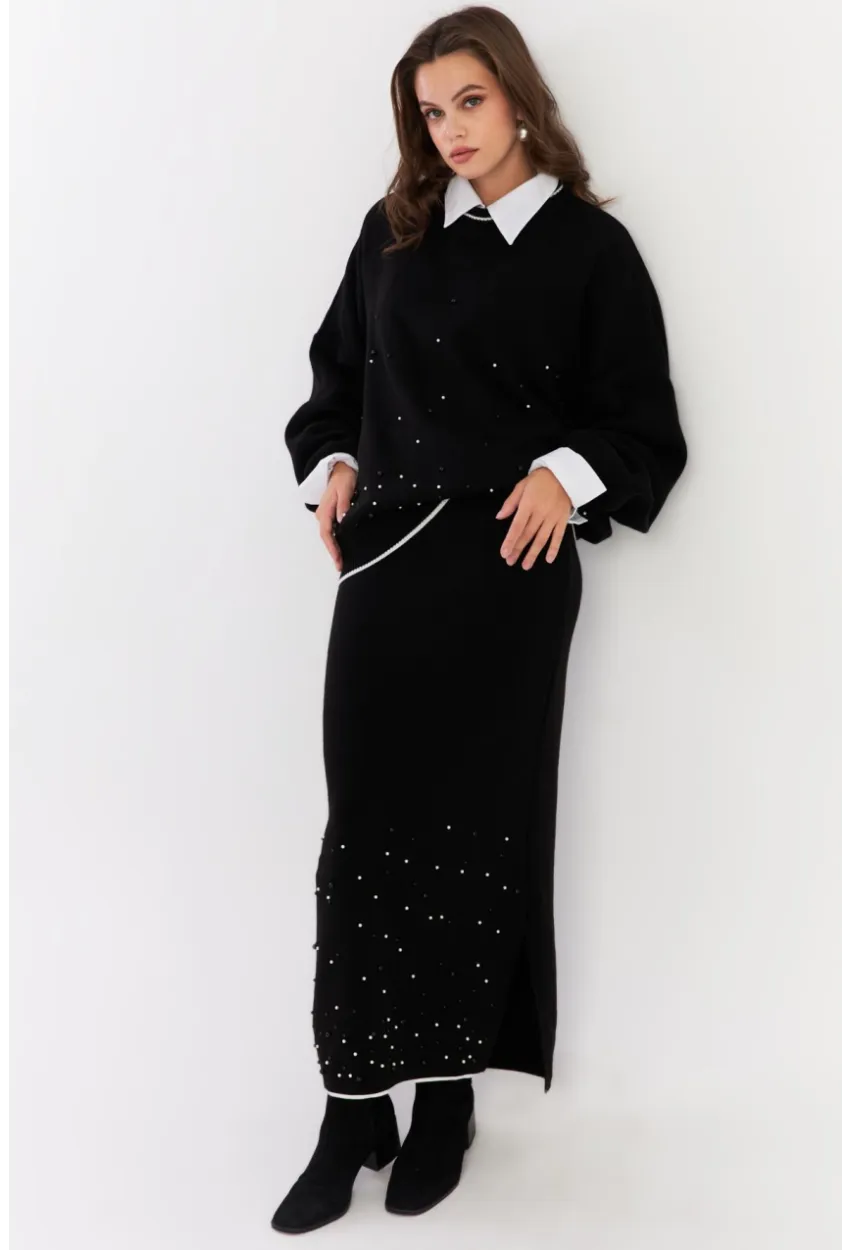 Kadın Siyah İncili Alt Üst Etek Takım YİL554