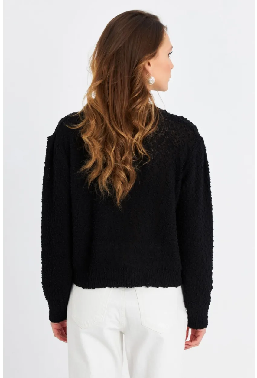 Kadın Siyah İpli Triko Hırka YV323