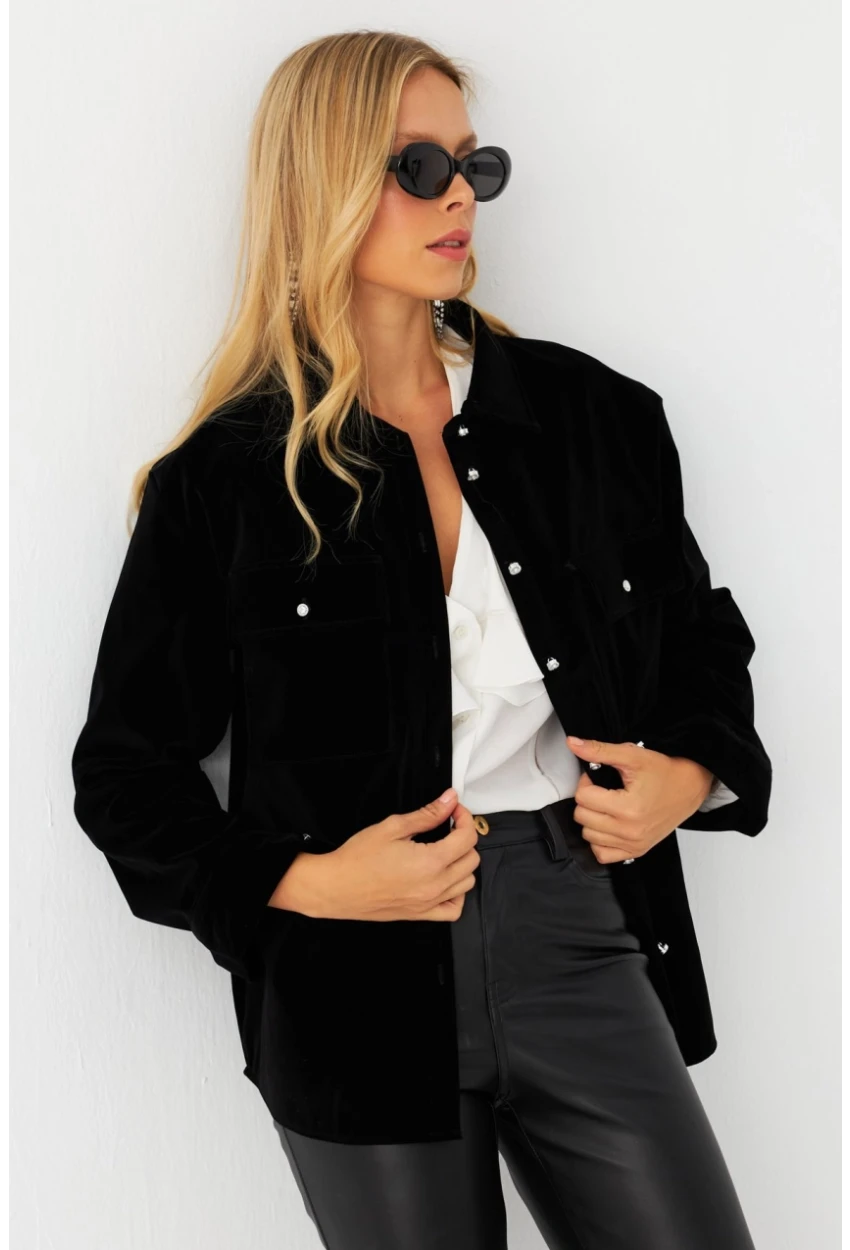 Kadın Siyah Kadife Gömlek CAR1074