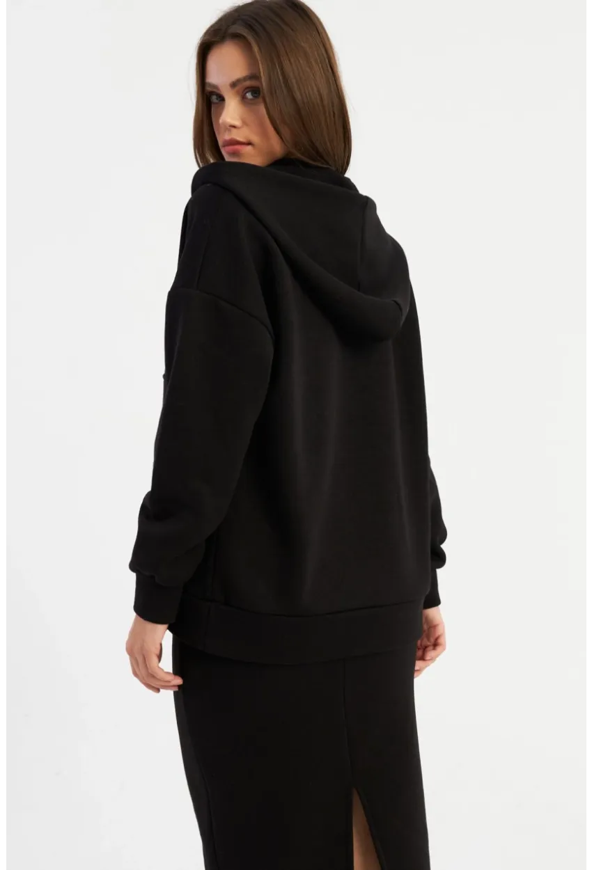 Kadın Siyah Kapüşonlu Çıtçıtlı Sweatshirt TF22