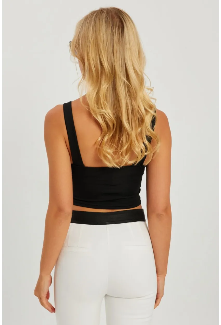 Kadın Siyah Kare Yaka Crop Bluz CG348