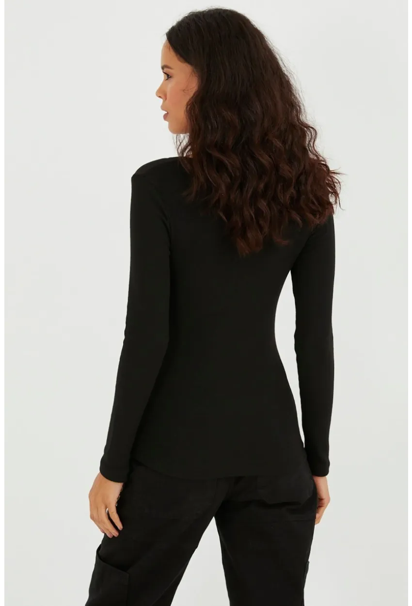 Kadın Siyah Kare Yaka Kaşkorse Bluz Yİ2396