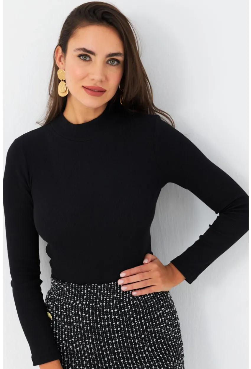 Kadın Siyah Kaşkorse Basic Bluz AYD389